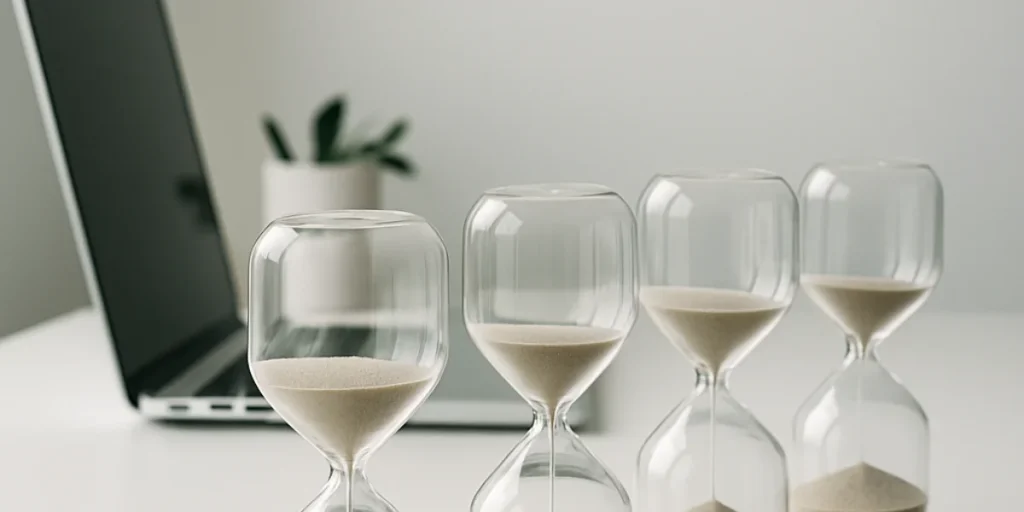 how to batch create content, bottle  in a line, laptop and plant