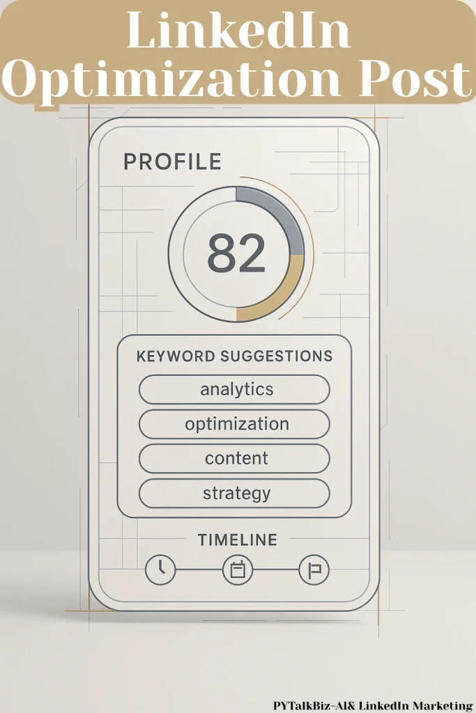 Diagram showing key metrics for LinkedIn Post optimization, including Max Reach, CTA, and using AI strategies for content success.