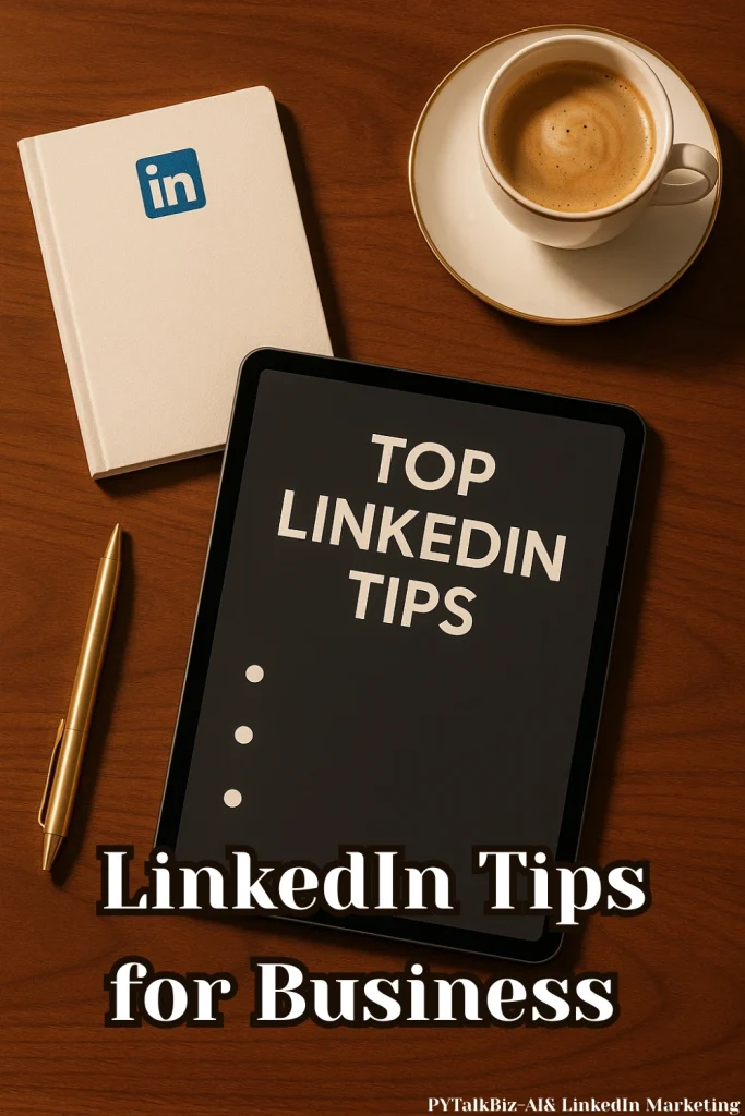 Growth chart and strategy icons illustrating powerful LinkedIn Tips for Business success and profit maximization for service-based business owners.