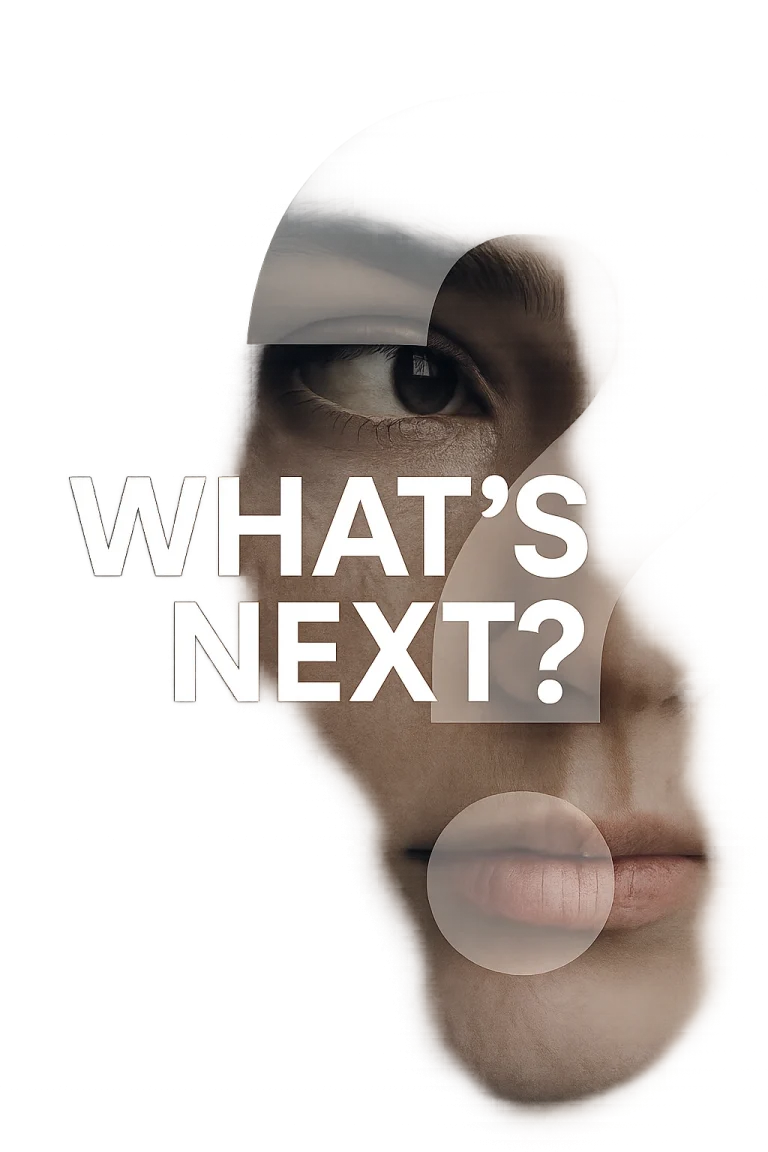 linkedin content strategy this image represents: cropped half-face portrait with a bold question-mark graphic and space for the headline.