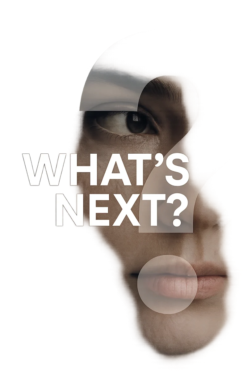 linkedin content strategy this image represents: cropped half-face portrait with a bold question-mark graphic and space for the headline.